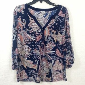 LATE August Women's Paisley Floral V Neck Blouse Size L